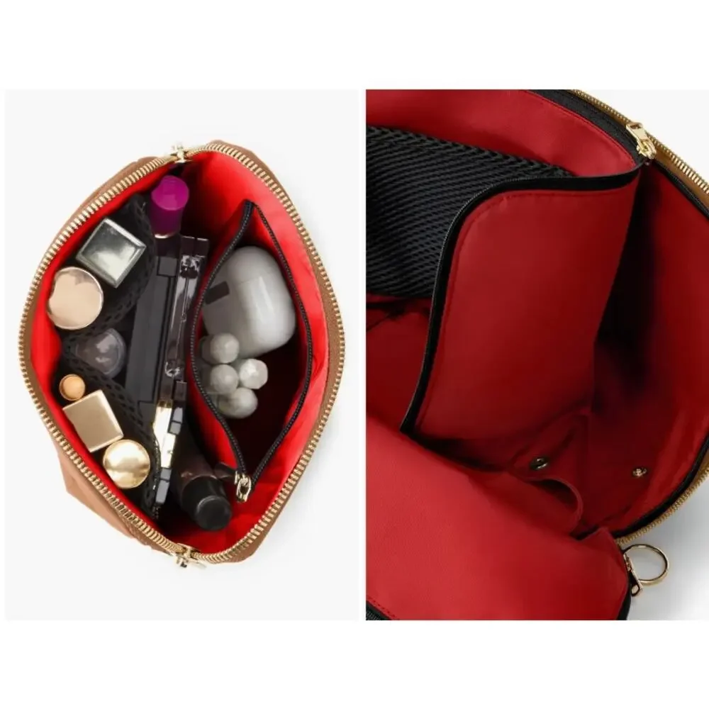 Kusshi Everyday Leather Makeup Bag in Camel Red Leather